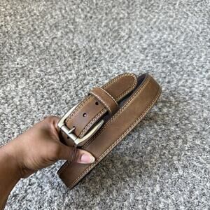 THICK Genuine Leather Belt Silver Tone Buckle Men’s Size 44